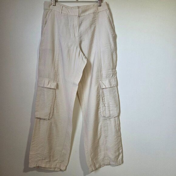 EUC LIKE NEW H&M CREAM CARGO STRAIGHT PANTS SIZE 10 / M WOMENS - Picture 2 of 14